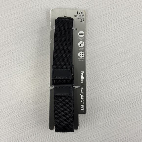 Featherlite By Exact Fit Stretch Black Men's L/XL Speed Clip Buckle Belt NWT - Picture 1 of 4